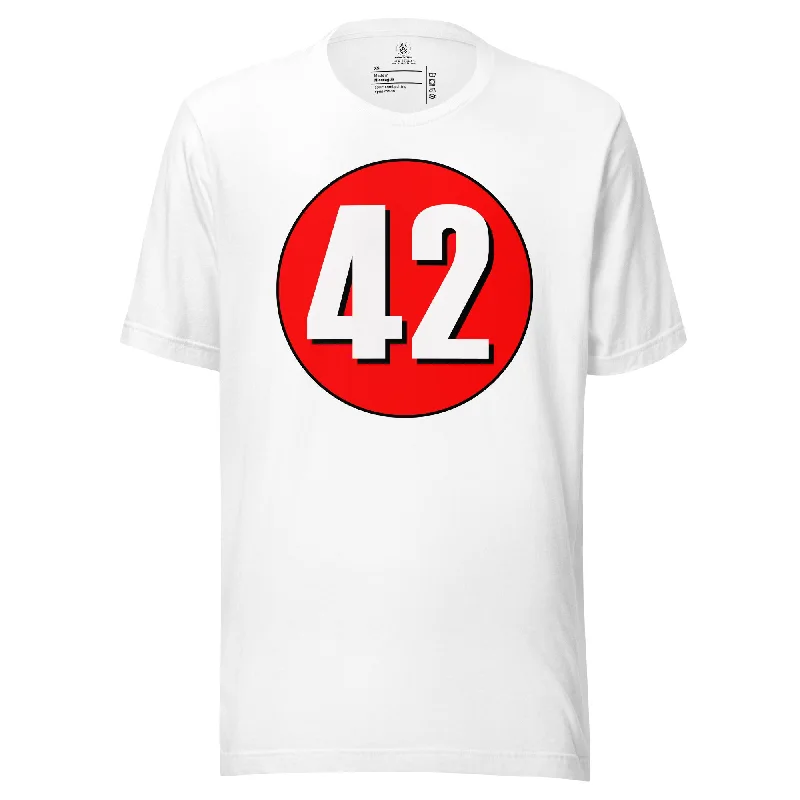 Unisex t-shirt: White on Red 42 Solid Print Embellished