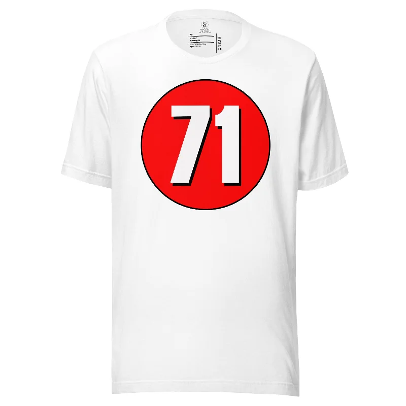 Unisex t-shirt: White on Red 71 Collared Crew Neck Turtle Neck