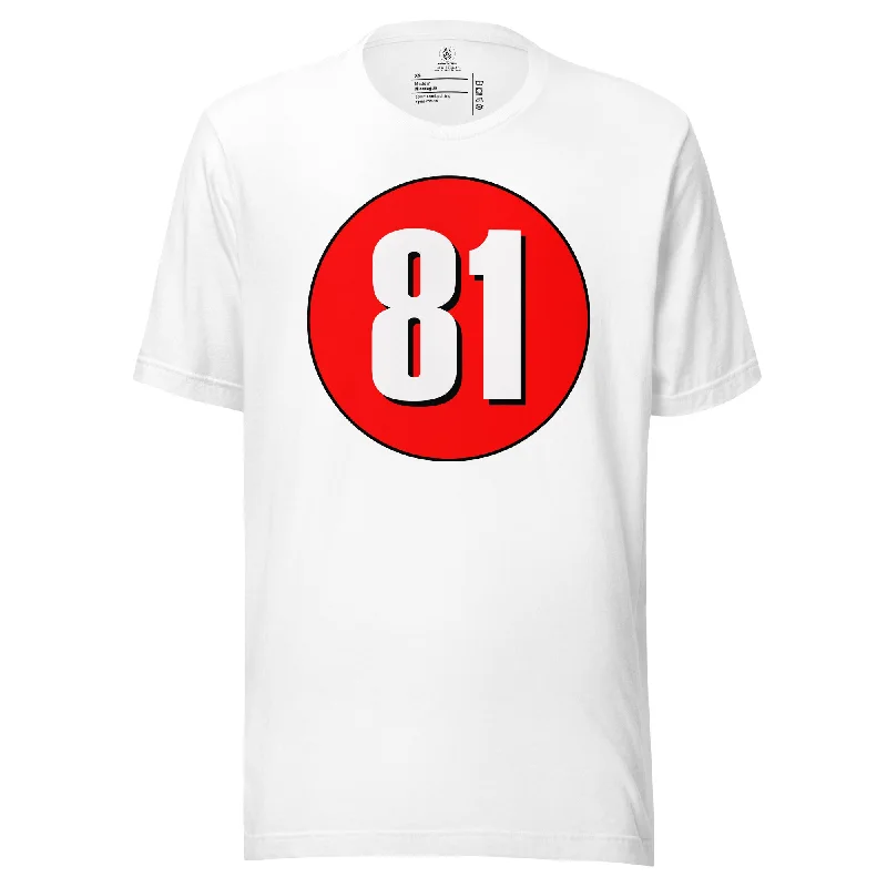 Unisex t-shirt: White on Red 81 Fitted T-Shirt Seamless Stretchy