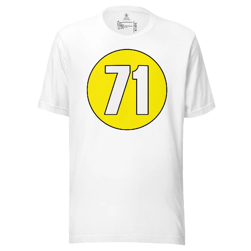 Unisex t-shirt: White on Yellow 71 Anti-Shrink Durable Soft