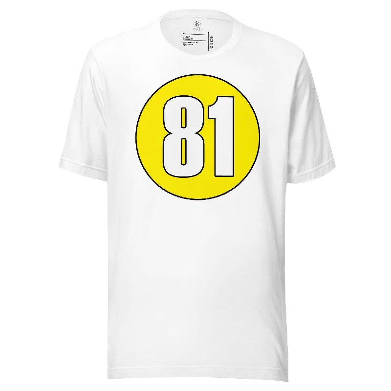 Unisex t-shirt: White on Yellow 81 Handmade Hand-knitted Hand-woven