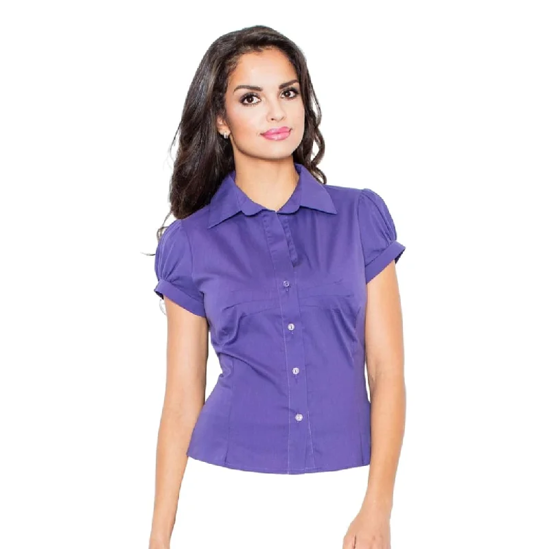 Urban Chic Pleated Shoulder Cotton Shirt Fitted T-Shirt Seamless Stretchy