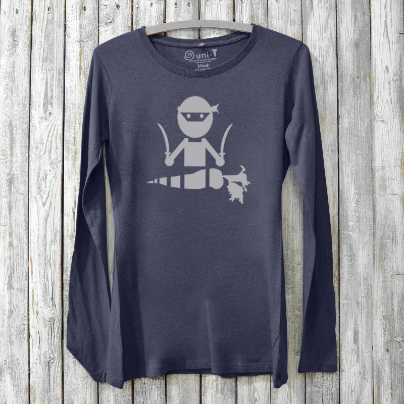Veggie Ninja Long Sleeve T-shirt for Women Cashmere Blend Cotton Blend Poly Blend
