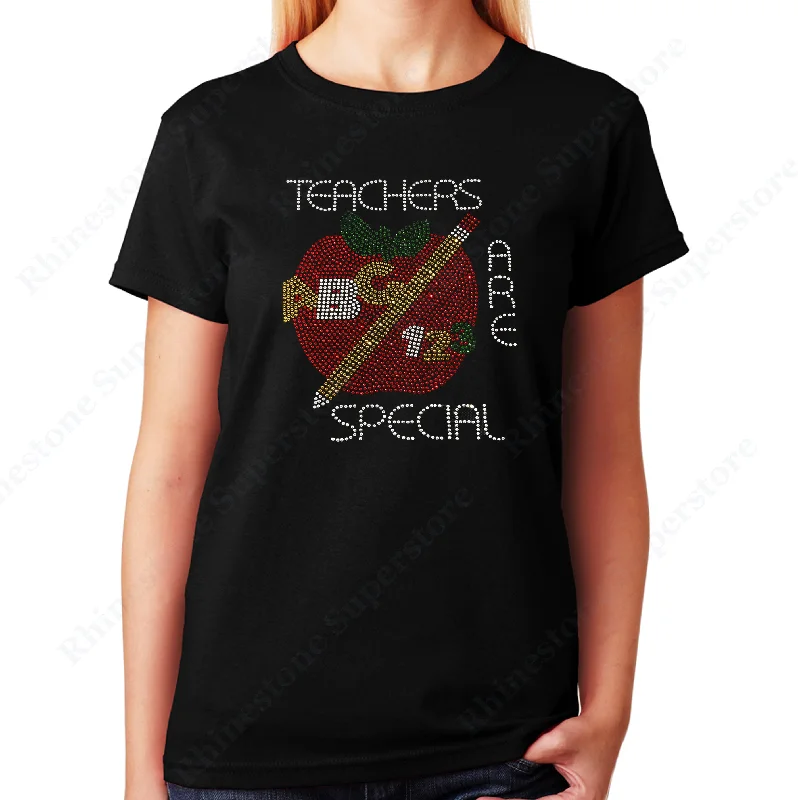 Women's / Unisex T-Shirt with Teacher are Special with Red Apple in Rhinestones Nylon Fabric Polyester Fabric Spandex Fabric Women's / Unisex T-Shirt with Teacher are Special with Red Apple in Rhinestones Nylon Fabric Polyester Fabric Spandex Fabric