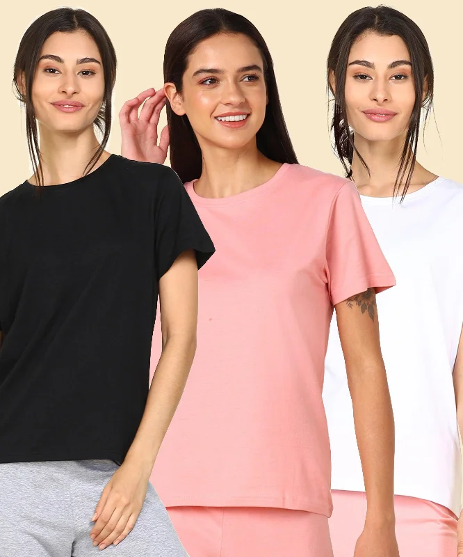 Young Trendz Womens Regular Fit Combo Solid Tshirt Print Jacquard Patchwork