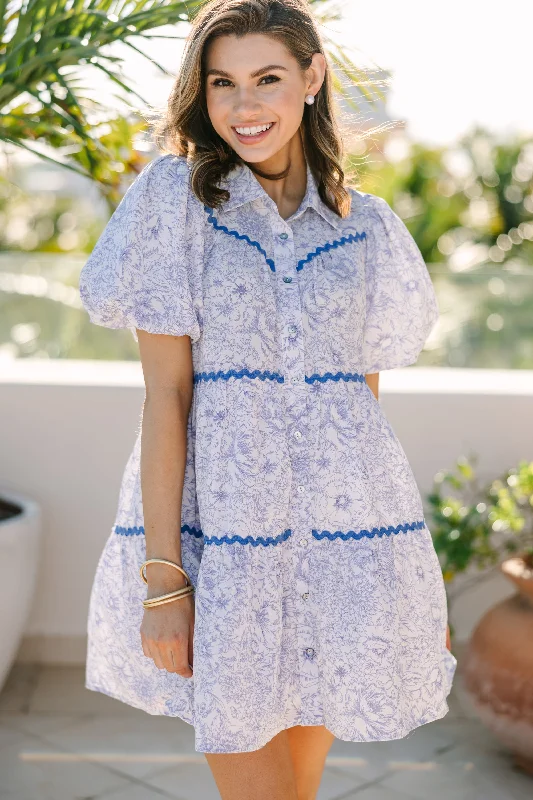 All IN Your Head Blue Ditsy Floral Dress Shift Classic Vintage