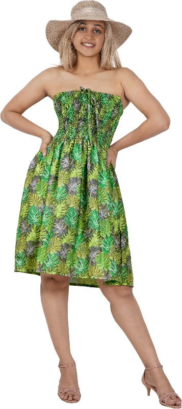 Allover Tropical Monstera Leaves Printed Short Dress For Women Tunics Lace romantic