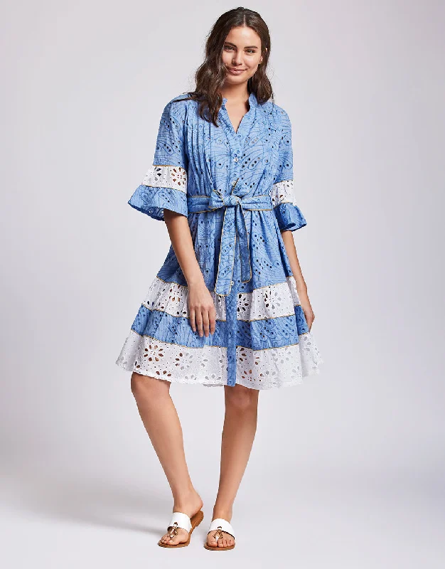 Aura 3/4 Sleeve Dress - Capri Blue Floral Print girly