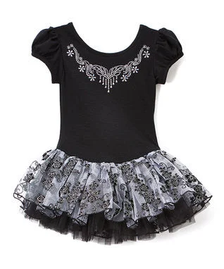 Black/Silver Flowers Ballet Dress Casual Short Summer