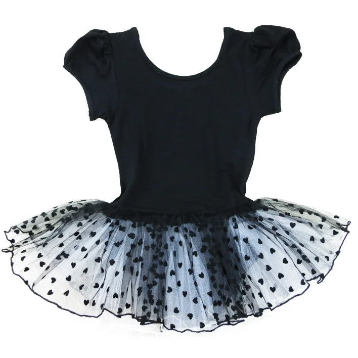 Black/White Hearts Short Sleeve Ballet Dress Halter Neckline Beach