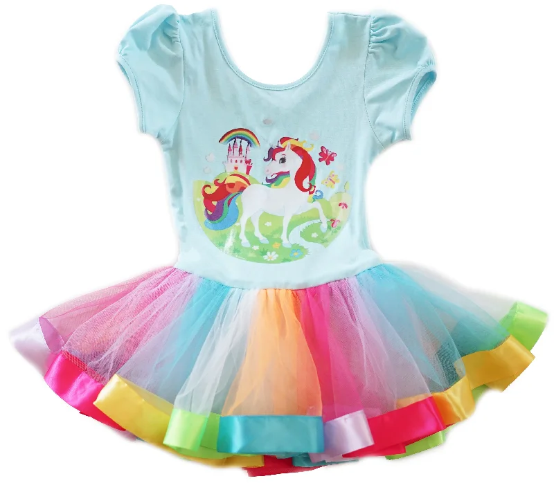 Blue Unicorn Rainbow Ballet Dress Tunics Running lightweight