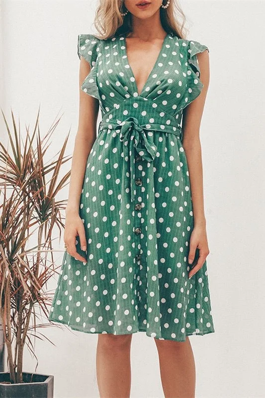 Bohemian Polk Dots Green Sundress Tunics Distressed trendy