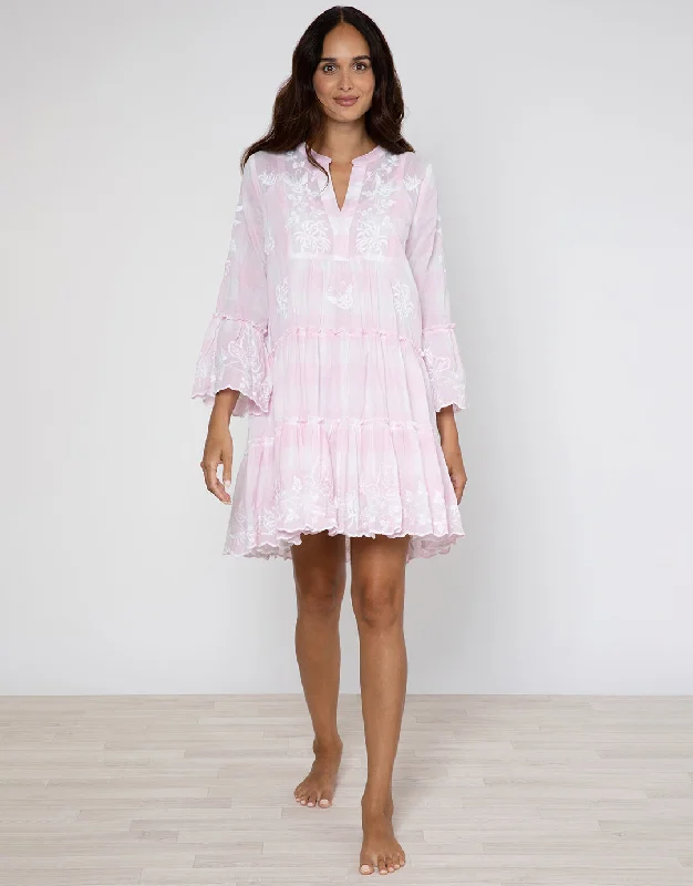 Butterfly Gingham Flared Sleeve Dress - Pink Tunics Recommended stylist
