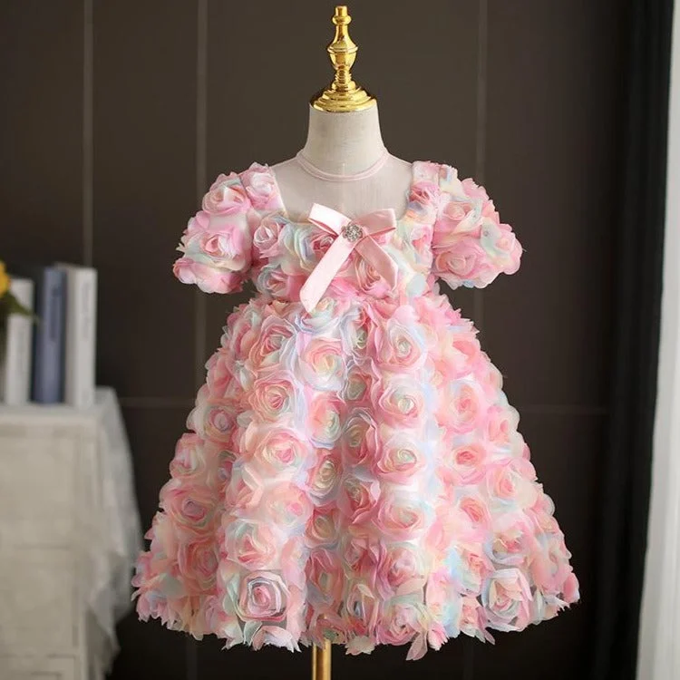 Flower Girl Dress Toddler Colorful Rose Birthday Party Formal Pageant Dress Tunics Prom sequined