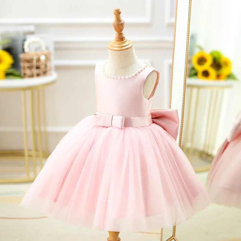 Toddler Birthday Party Dresses Baby Girl Pink Beaded Cutout Backless Formal Princess Dress Tunics Travel practical
