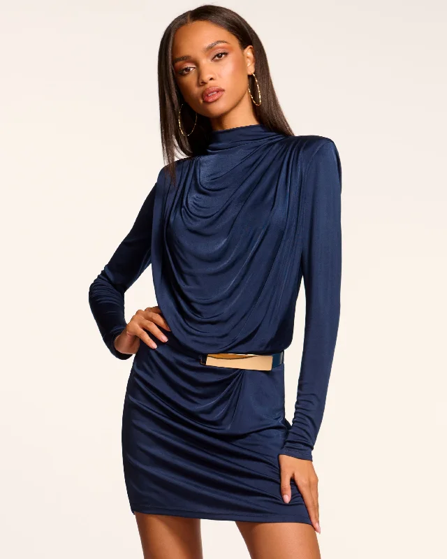 Dorina Draped Jersey Belted Dress Elegant Long Evening
