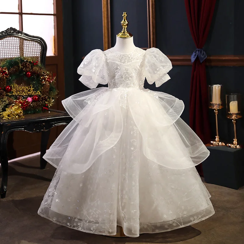 First Communion Dress Girls Birthday Party Dress White Elegant Sequin Formal Princess Dress Tunics Stylish modern First Communion Dress Girls Birthday Party Dress White Elegant Sequin Formal Princess Dress Tunics Stylish modern