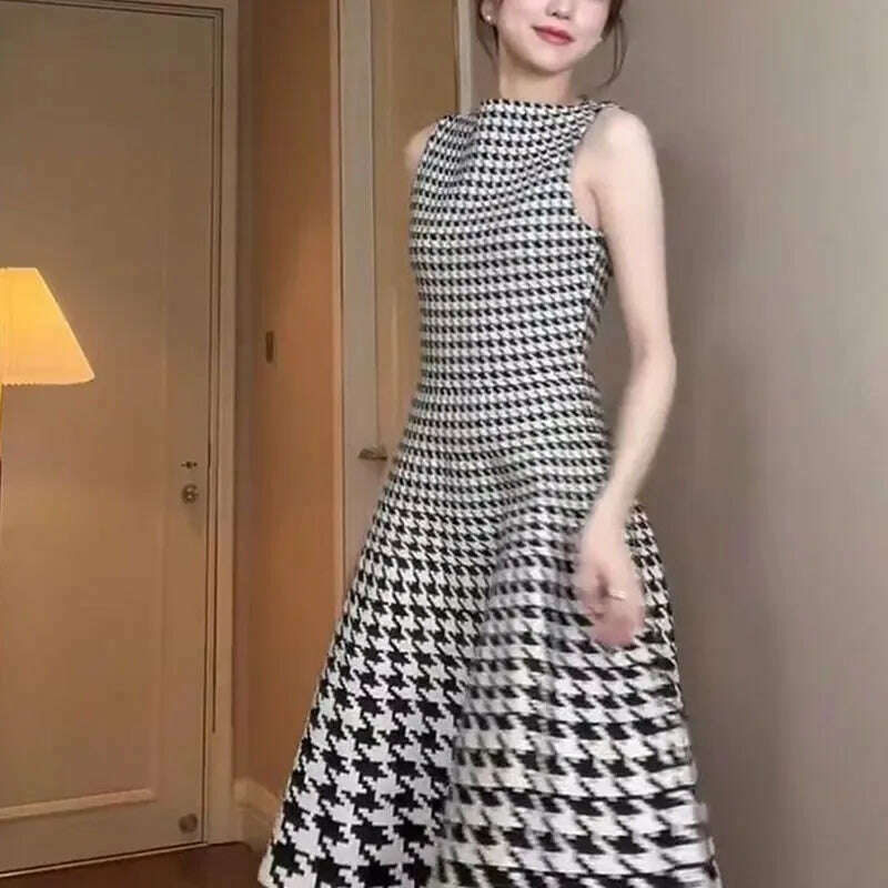 Elegant Fashion Harajuku Slim Fit Female Clothes Loose Casual All Match A-line Skirt O Neck Printed Patchwork Sleeveless Dresses Cowl Neckline Elegant Elegant Fashion Harajuku Slim Fit Female Clothes Loose Casual All Match A-line Skirt O Neck Printed Patchwork Sleeveless Dresses Cowl Neckline Elegant