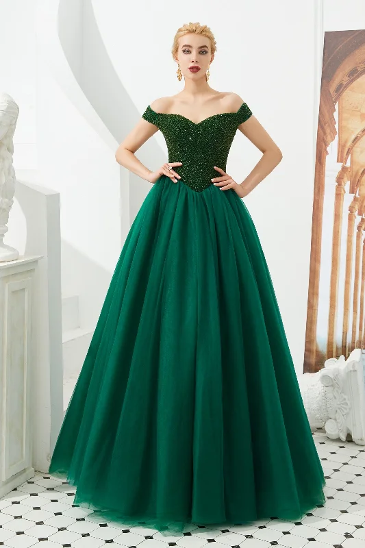Emerald Green Ball Gown Prom Evening Dress with Off the Shoulder Neckline EN193335338 Tunics Gym athletic Emerald Green Ball Gown Prom Evening Dress with Off the Shoulder Neckline EN193335338 Tunics Gym athletic