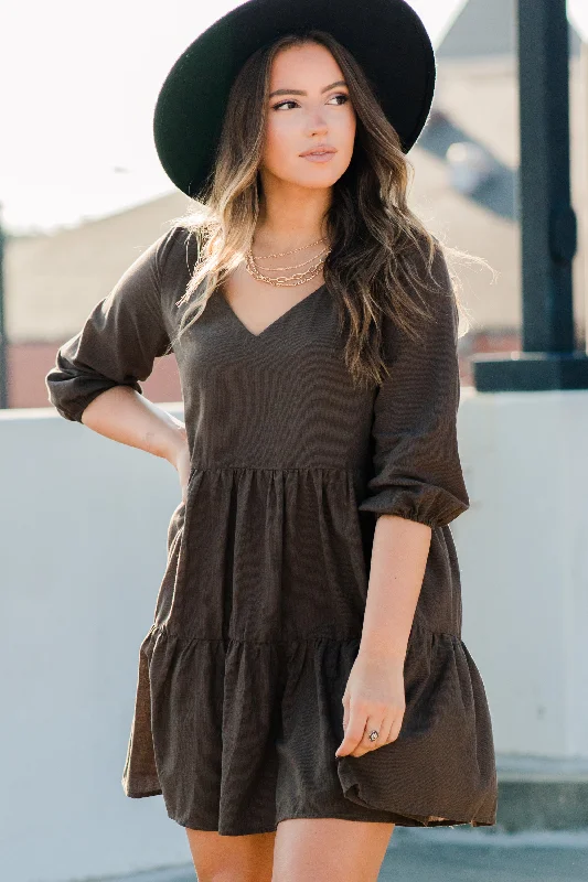 Feeling Good Brown Babydoll Dress Tunics Luxurious high-end