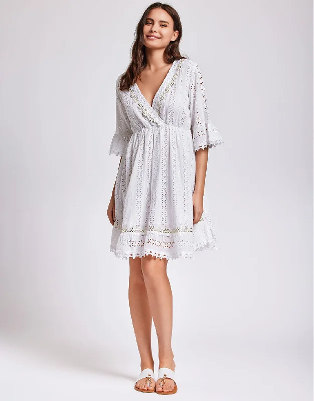 Giorgia 3/4 Sleeve Dress - White Tunics Fashionable chic