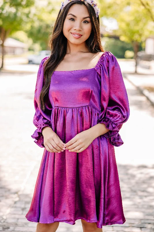 In Your Sights Sangria Purple Satin Babydoll Dress Tunics Business professional