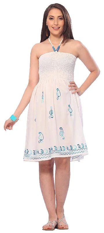 Plain Dyed Shaded Turquoise Blue Ari/White