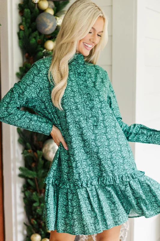 Looking For You Emerald Damask Print Babydoll Dress Tunics Essential wardrobe