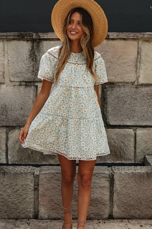 Loose A-line Short Floral Sundress Tunics Plaid country