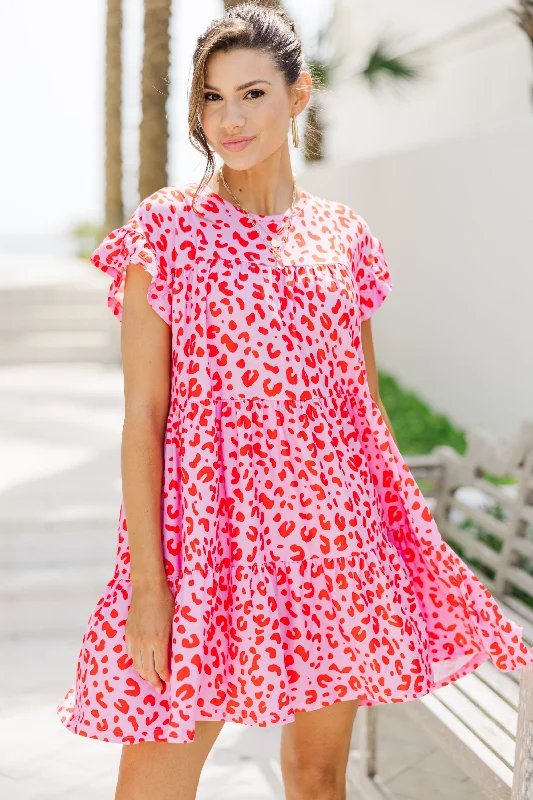 Loose My Breath Fuchsia Pink Leopard Babydoll Dress Tunics Polka dots
