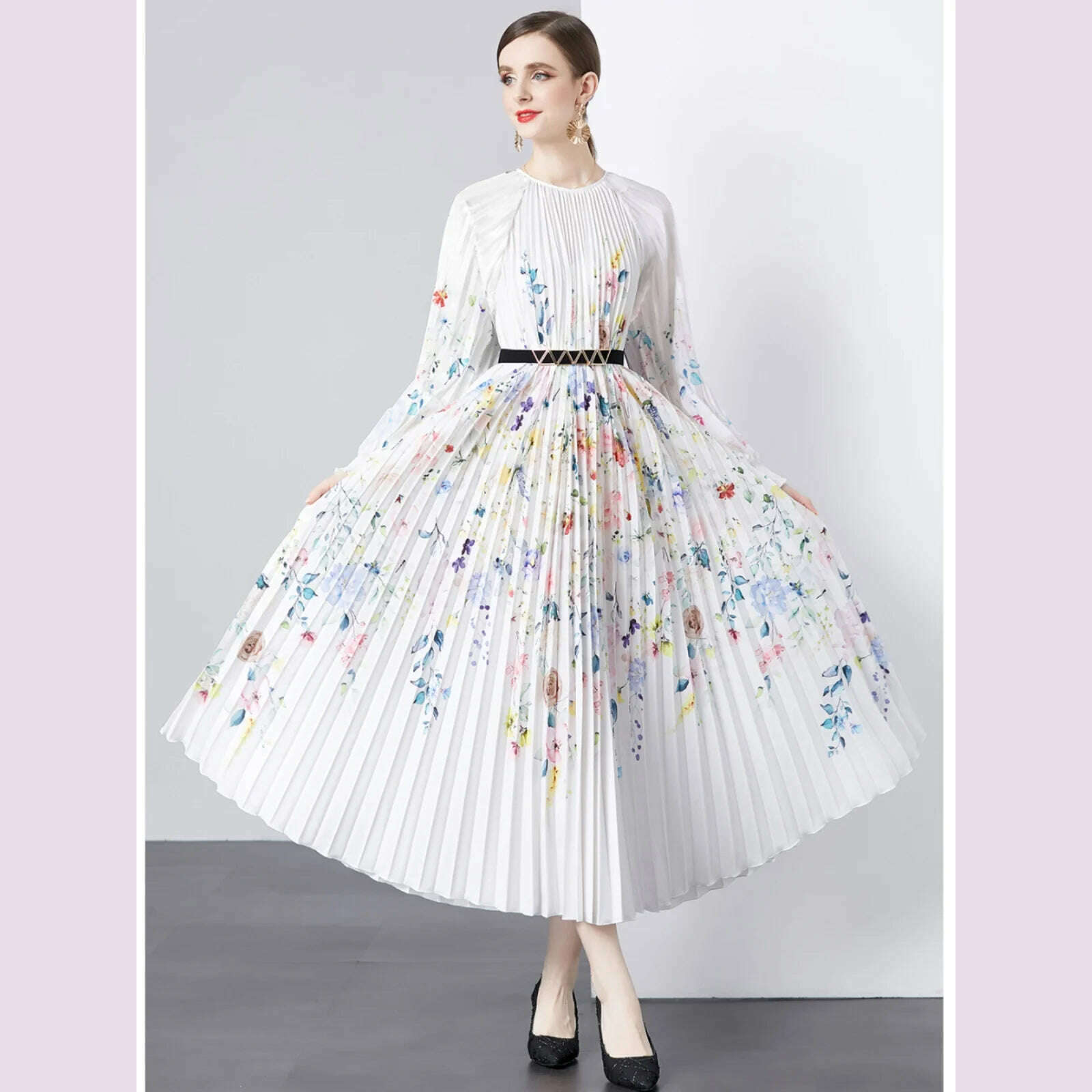 Miyake Pleated 5.5 Meters Oversized Skirt, Organ Pleated Dress, Age-reducing Versatile Mother Dress, Summer Dress Tunics Sophisticated sleek