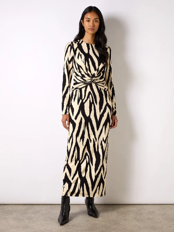 Mono Abstract Print Jersey Twist Detail Dress Tunics Seasonal trendy