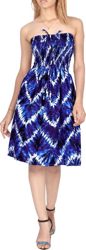 Nautical Dreams Tie Dye Effect Zig Zag Printed Short White Dress For Women Tunics Solid Classic