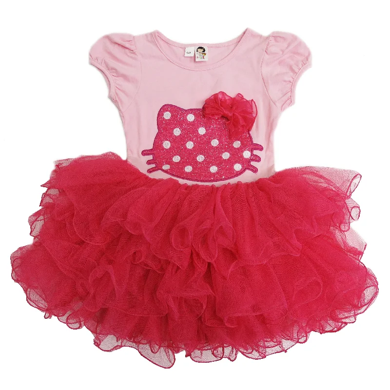 Pink & Hot Ink Kitty Bow Dress Tunics Print Colorful
