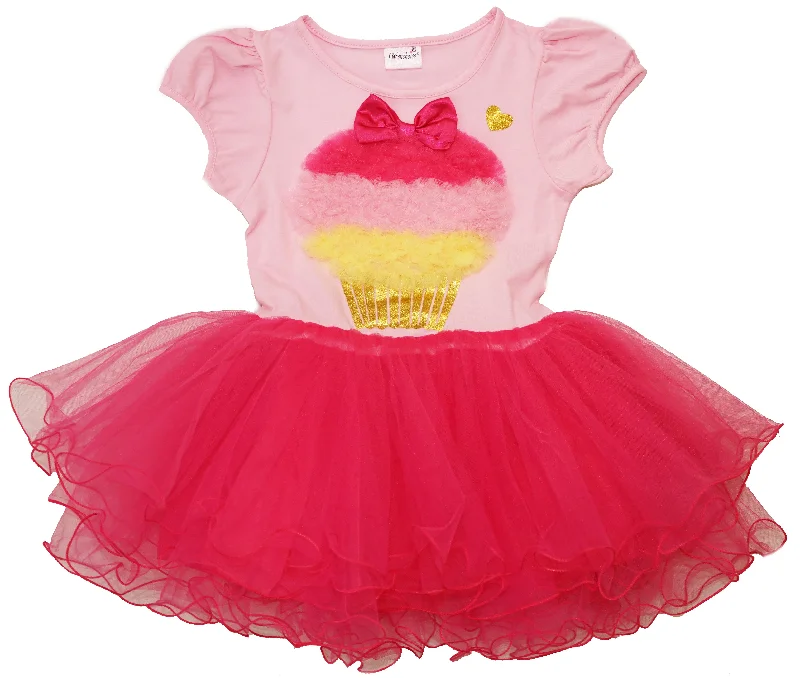Pink/Hot Pink Ruffle Cup Cake Dress Tunics Leisure comfortable
