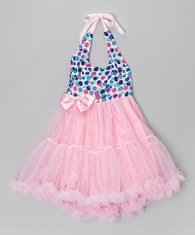 Pink Polkadots Halter Dress Tunics Fall fleece