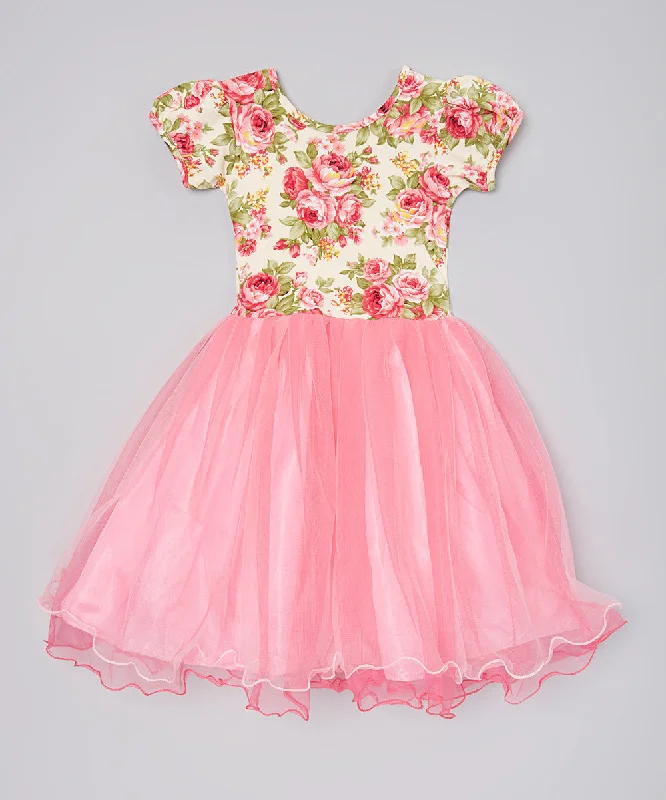 Pink/Hot Pink Flower Top Dress Tunics Chic elegant