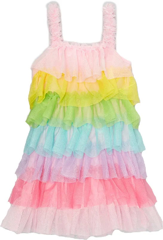 Rainbow Chiffon Ruffle Petti Dress Tunics Prom sequined