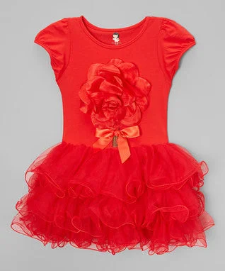 Red 3-D Flower Dress Tunics Cozy soft