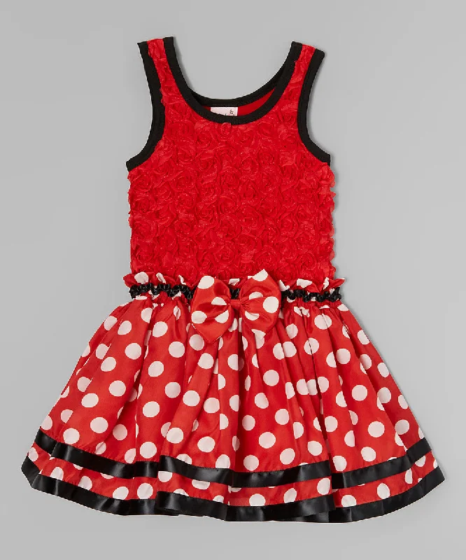 Red Rose & White Polka Dot Dress A-Line Day Work