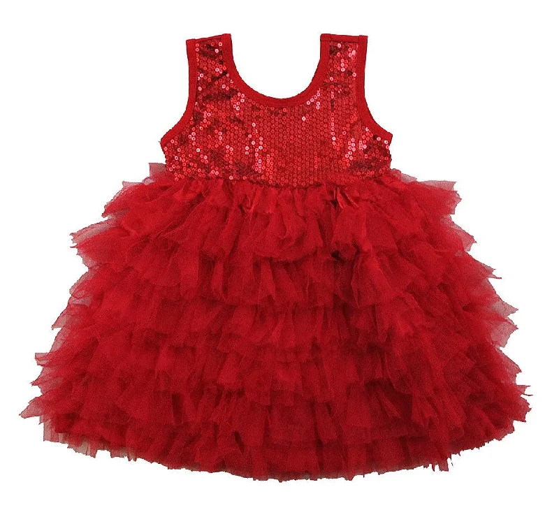 Red Sequin Tank-Top & Layer Skirt Dress Tunics Chic elegant