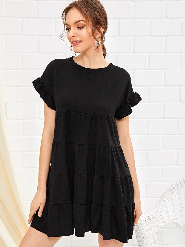 Solid Ruffle Spliced Dress Tunics Handmade artisanal