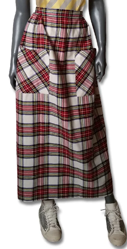Stewart Dress Tartan Maxi Skirt, 1970s sweetheart Neckline Romantic