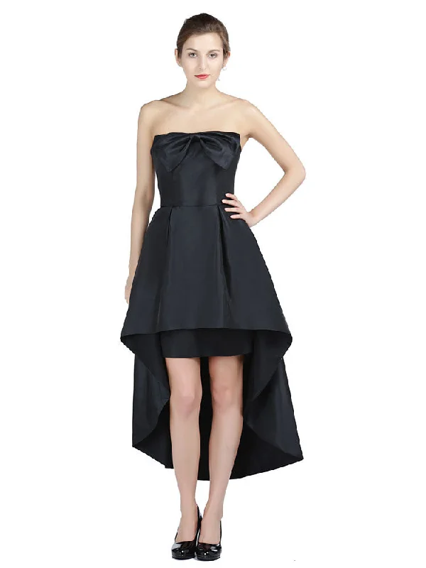 Strapless Black Hi-Low Formal Prom Dress with Bow Tunics Silk luxurious