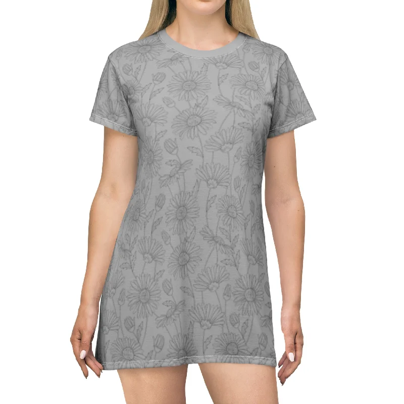 T-Shirt Dress foe Women, Grey Flower Theme Tunics Favorite customer
