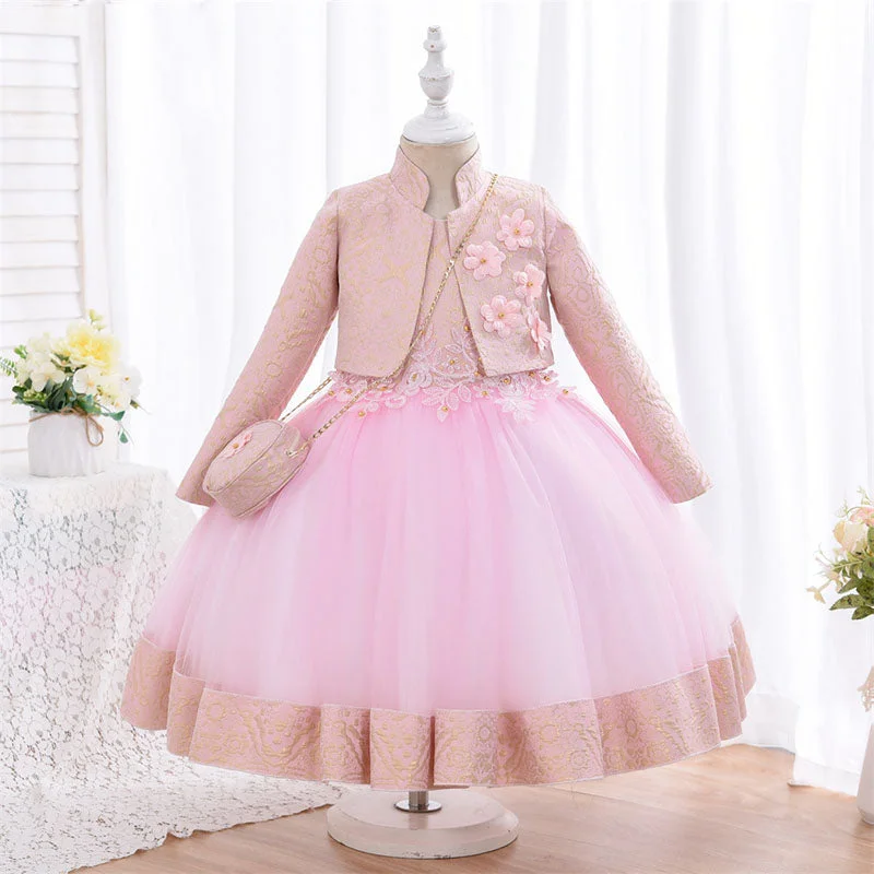 Toddler Girl Birthday Party Dress Two-piece Puffy Long-sleeved Princess Dress Tunics Stylish elegant Toddler Girl Birthday Party Dress Two-piece Puffy Long-sleeved Princess Dress Tunics Stylish elegant