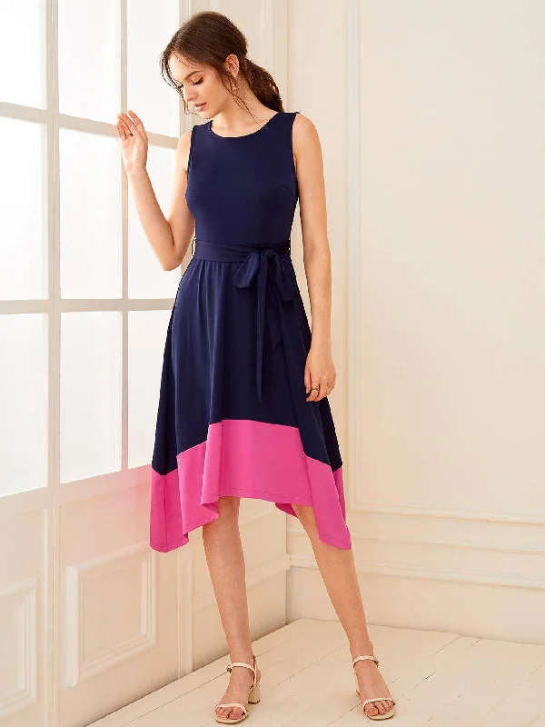  Two Tone Belted Asymmetrical Hem Dress Tunics Essential wardrobe