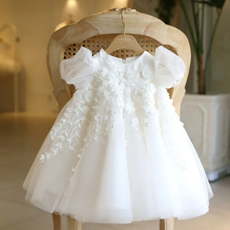 White Baby Girl Summer Baptism Dress Toddler Birthday Party Princess Dress Tunics Satin smooth White Baby Girl Summer Baptism Dress Toddler Birthday Party Princess Dress Tunics Satin smooth