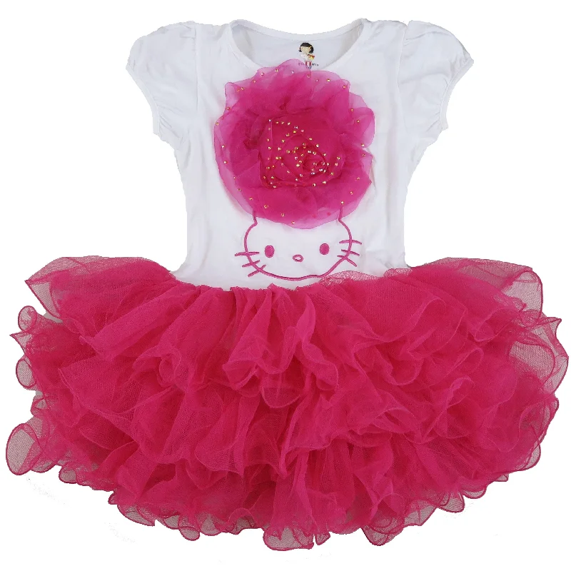 White-Hot Pink Kitty Flower Dress Tunics Summer linen